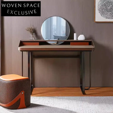 Elegant Bronze Wood Metal Leg Mirror Modern Vanity Table