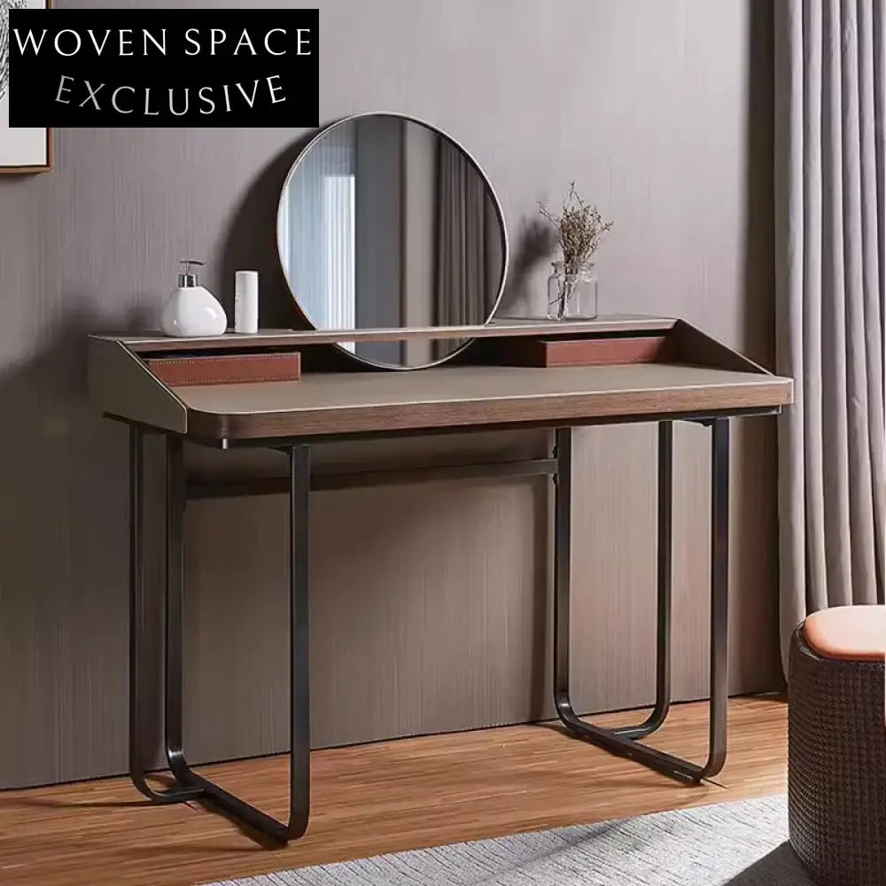 Elegant Bronze Wood Metal Leg Mirror Modern Vanity Table