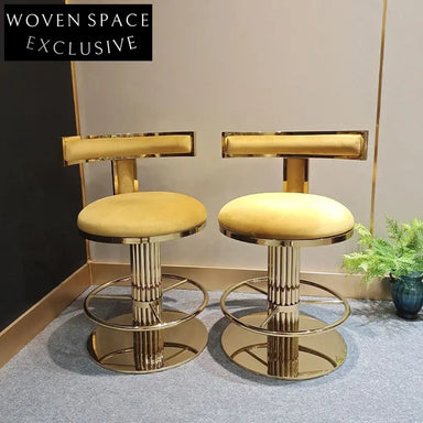 Elegant Brushed Gold Stainless Steel High Back Velvet Swivel Bar Stool Chair