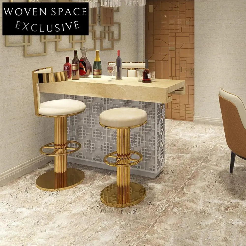 Elegant Brushed Gold Stainless Steel High Back Velvet Swivel Bar Stool Chair