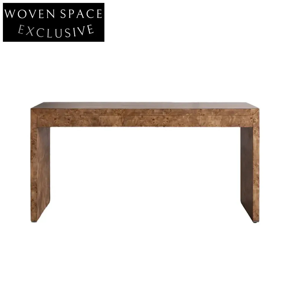 Elegant Burl Solid Wood Veneer Console Table with Drawer for Home Office