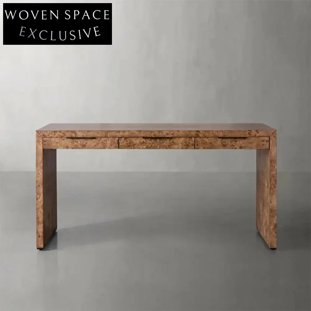 Elegant Burl Solid Wood Veneer Console Table with Drawer for Home Office