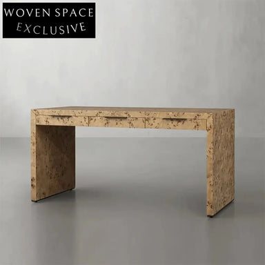 Elegant Burl Solid Wood Veneer Console Table with Drawer for Home Office