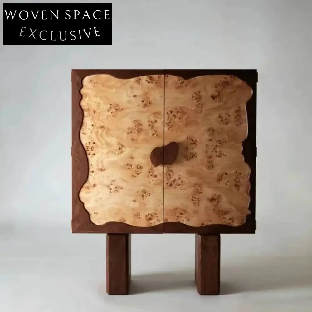 Elegant Burl Veneer 2-Door Solid Wood High Sideboard Wine Storage Cabinet