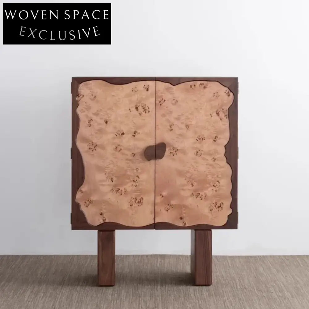 Elegant Burl Veneer 2-Door Solid Wood High Sideboard Wine Storage Cabinet