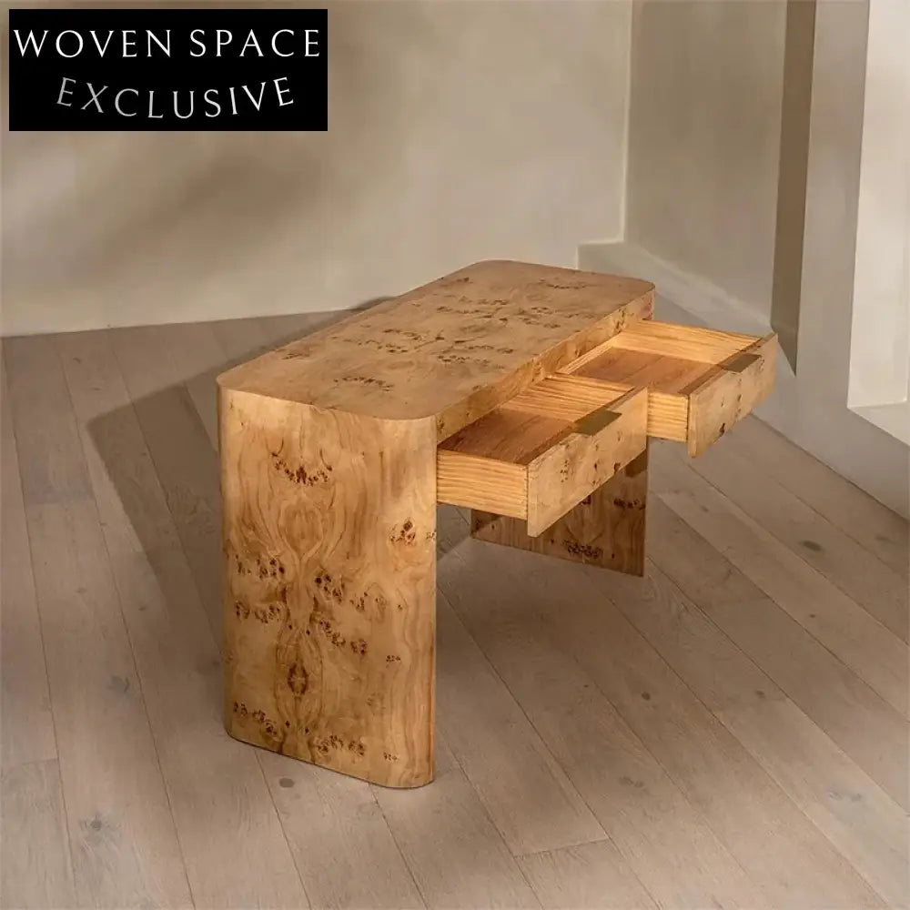 Elegant Burl Wood Finish Solid Wood Dressing Table with Drawer