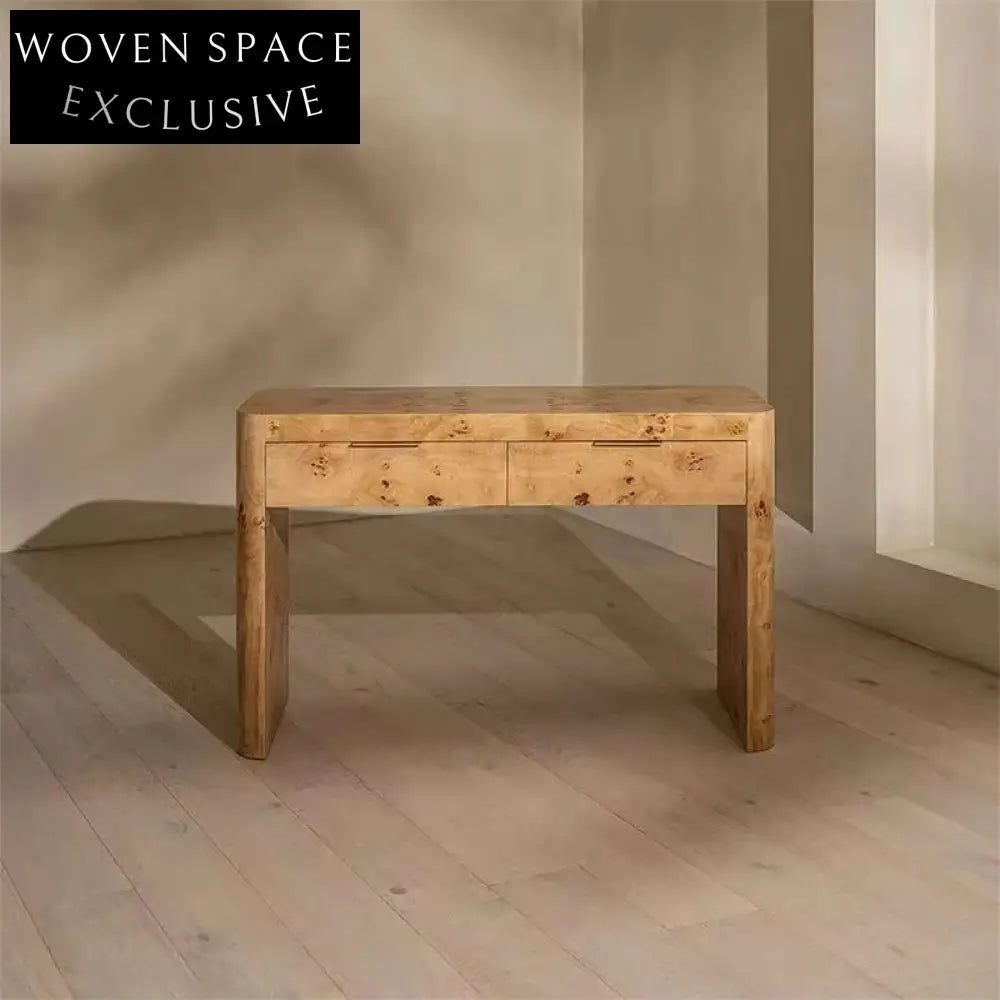 Elegant Burl Wood Finish Solid Wood Dressing Table with Drawer