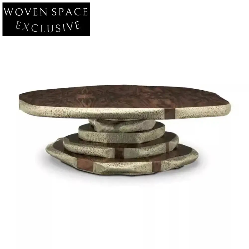 Elegant Burl Wood & Golden Metal Legs Modern Luxury Oval Coffee Table