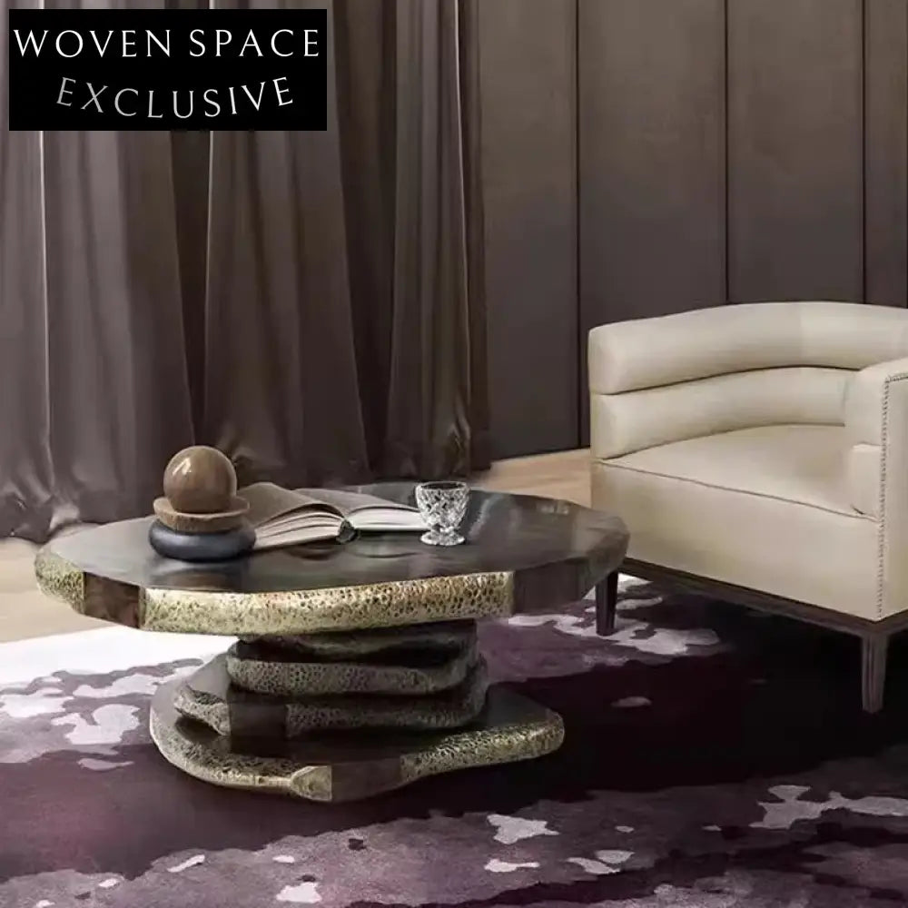 Elegant Burl Wood & Golden Metal Legs Modern Luxury Oval Coffee Table