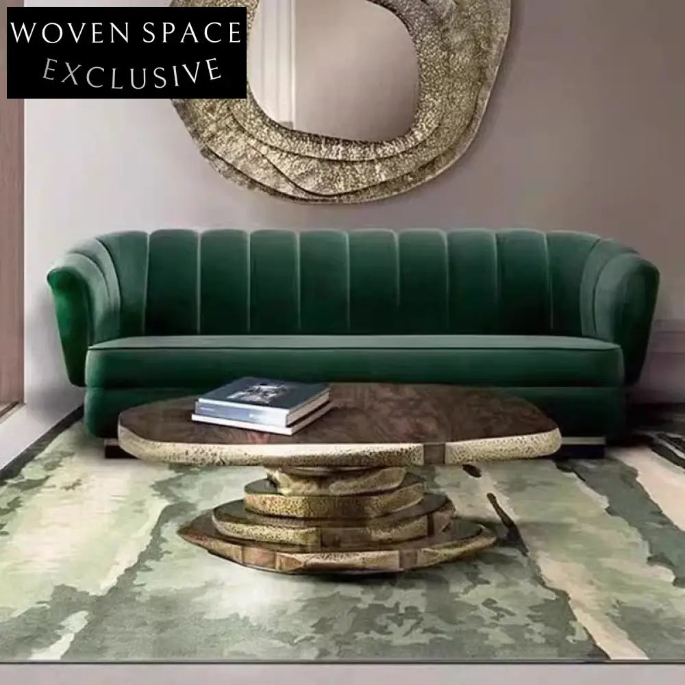 Elegant Burl Wood & Golden Metal Legs Modern Luxury Oval Coffee Table