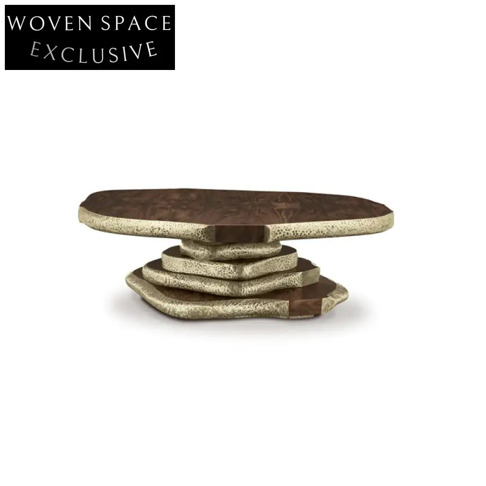 Elegant Burl Wood & Golden Metal Legs Modern Luxury Oval Coffee Table