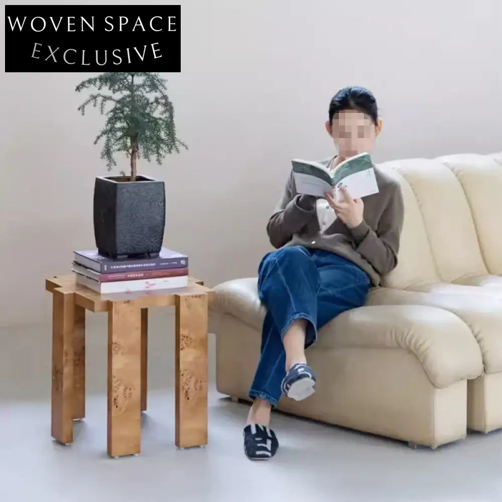 Elegant Burl Wood Square Coffee Table Modern Solid Side Living Room Furniture