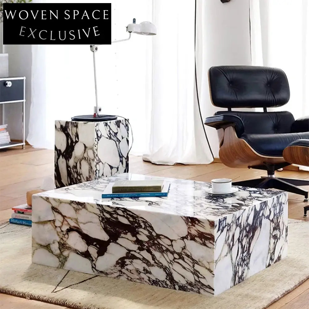 Elegant Calacatta Viola Marble Plinth Rectangle Modern Living Room Coffee Table