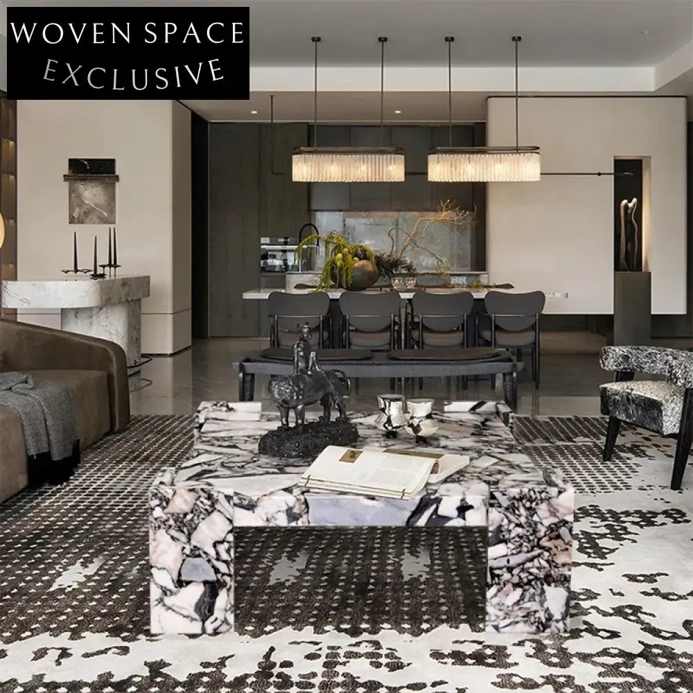 Elegant Calacatta-Viola Marble Square Modern Living Room Coffee Table with Nordic Design