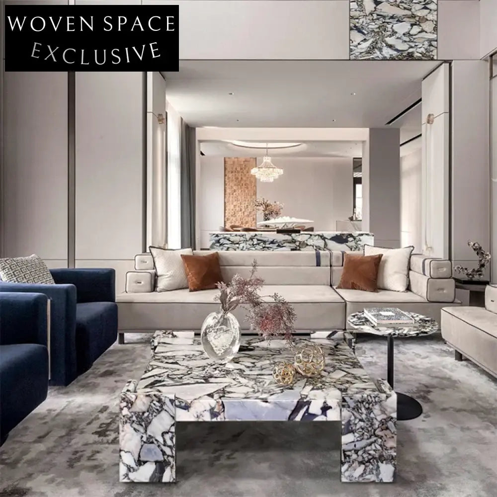 Elegant Calacatta-Viola Marble Square Modern Living Room Coffee Table with Nordic Design