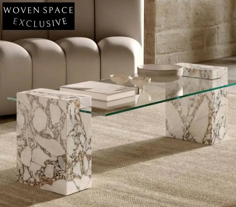Tostone Elegant Carrara White Marble Rectangle Coffee Table for Living Room