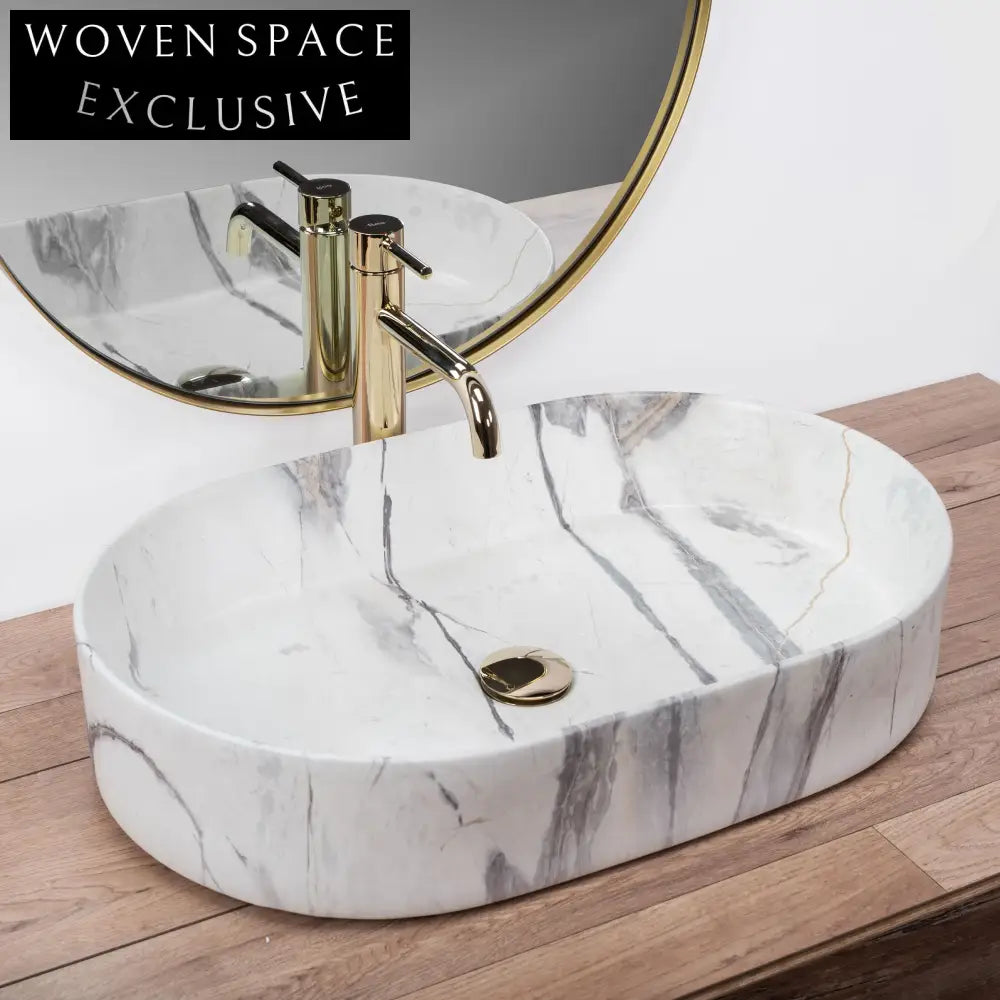 Elegant Ceramic Bathroom Sink with Hand-Painted Marble Art Design Vanity Basin