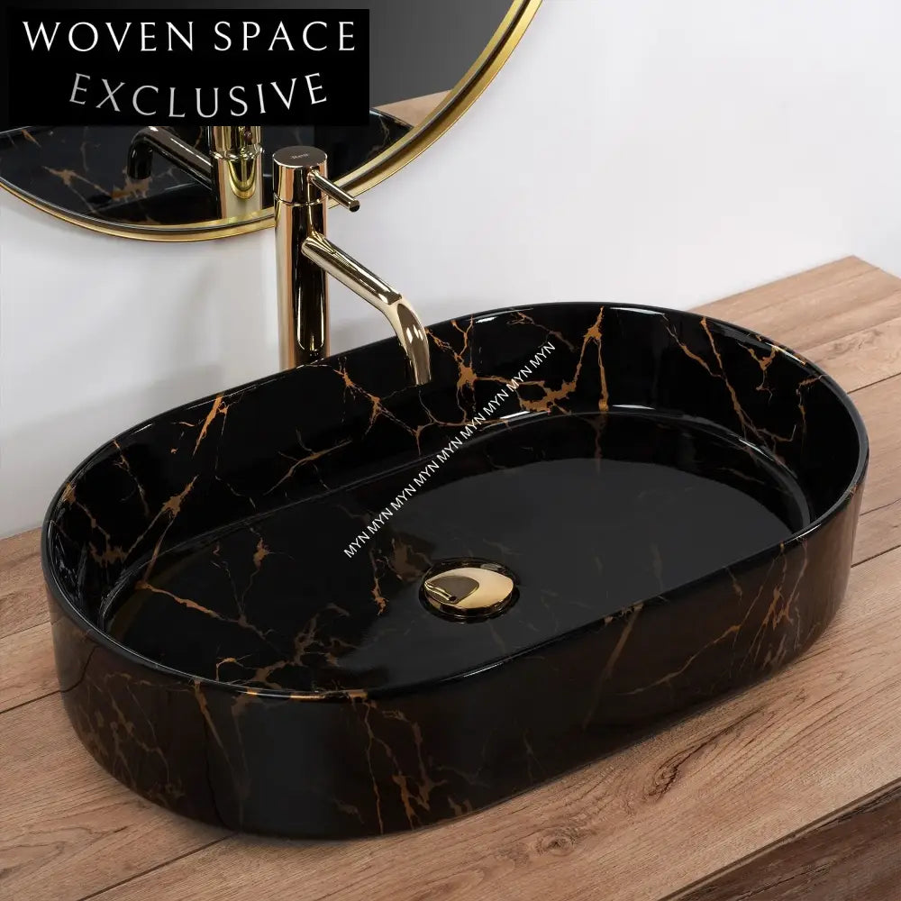 Elegant Ceramic Bathroom Sink with Hand-Painted Marble Art Design Vanity Basin