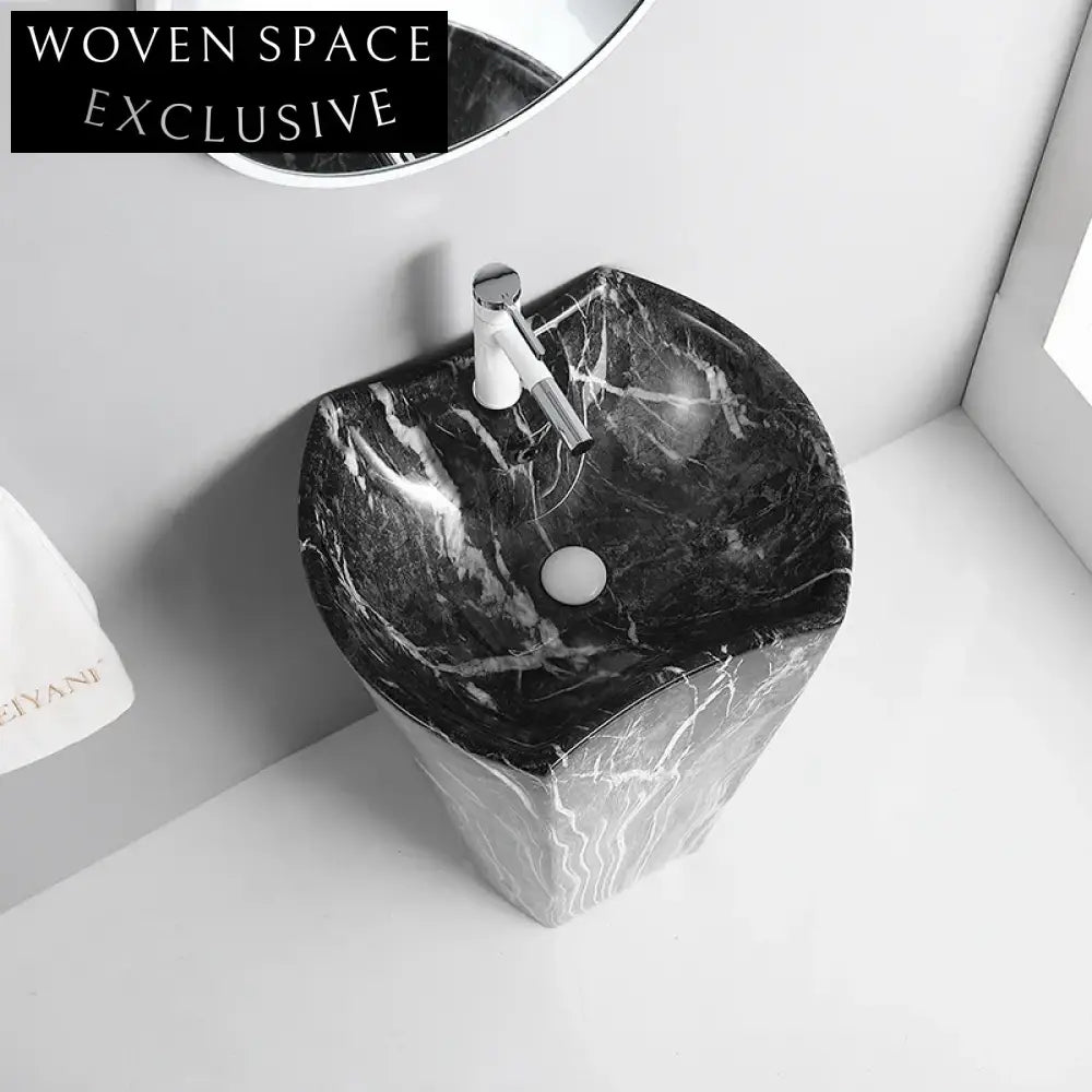 Elegant Ceramic Pedestal Sink, Freestanding Marble Design Bathroom Hand Wash Basin