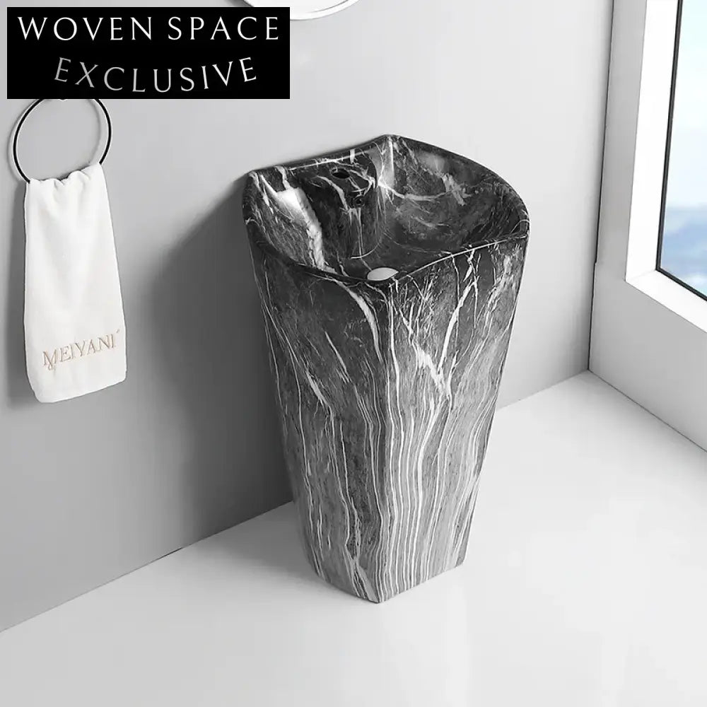 Elegant Ceramic Pedestal Sink, Freestanding Marble Design Bathroom Hand Wash Basin