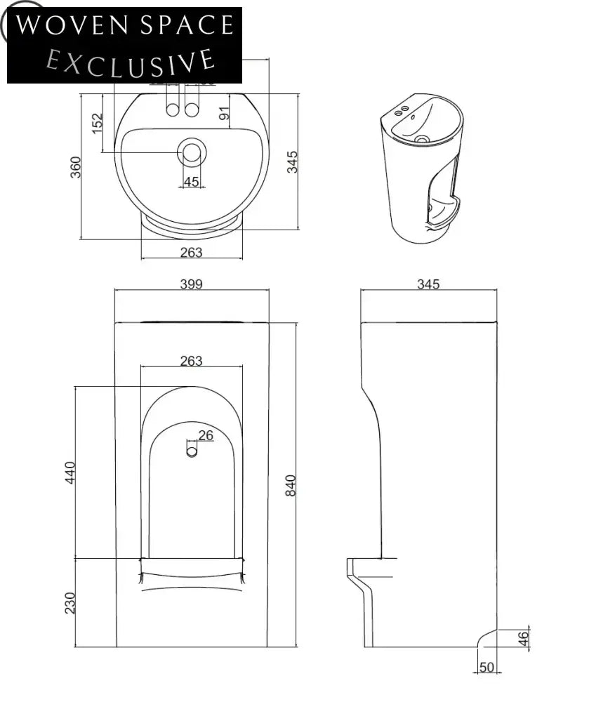 Elegant Ceramic Pedestal Wudu Ablution Hand & Foot Washing Basin
