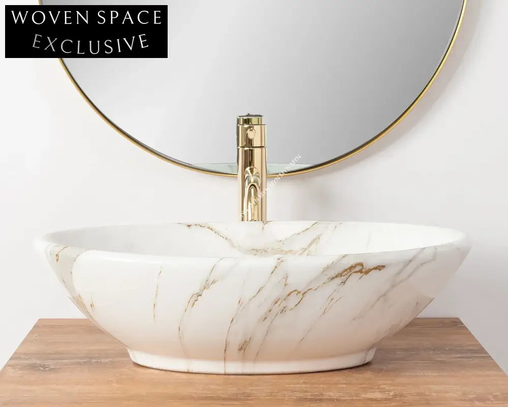 Elegant Ceramic Vessel Sink with Marble Design for Modern Bathrooms