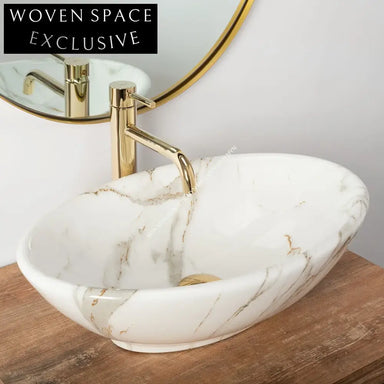 Elegant Ceramic Vessel Sink with Marble Design for Modern Bathrooms