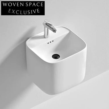 Elegant Ceramic Wall Mount Bathroom Sink, Modern Italian Design White Finish