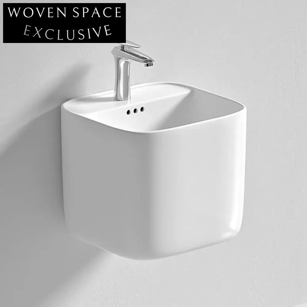 Elegant Ceramic Wall Mount Bathroom Sink, Modern Italian Design White Finish