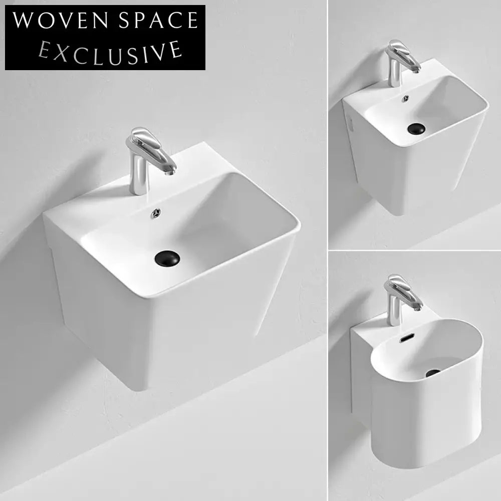 Elegant Ceramic Wall Mount Bathroom Sink, Modern Italian Design White Finish