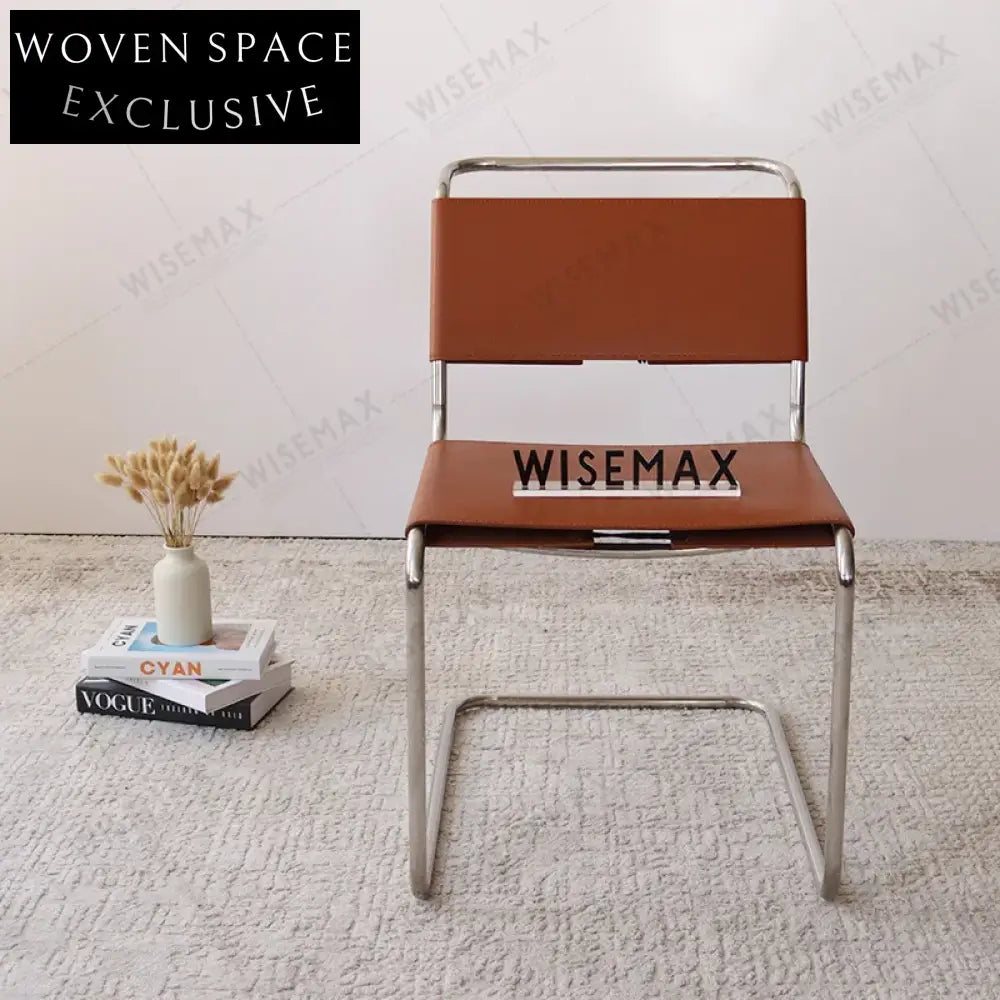 Elegant Chrome Metal Leather Home Cafe Dining Chair