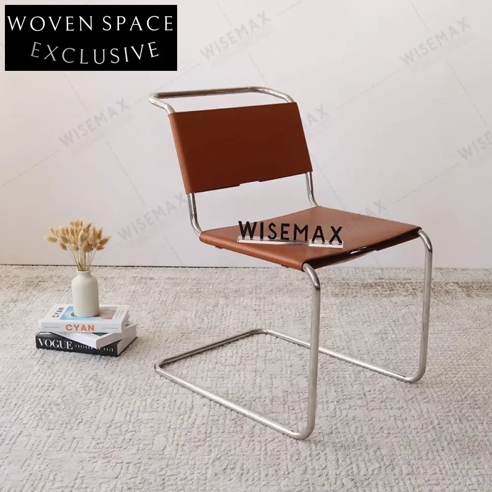 Elegant Chrome Metal Leather Home Cafe Dining Chair