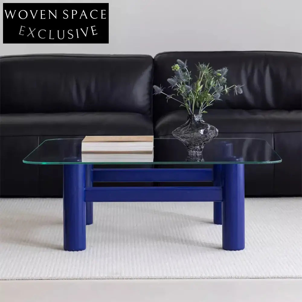 Elegant Clear Glass Square Coffee Table with Solid Ash Wood Base