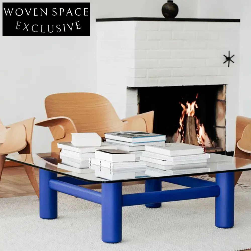 Elegant Clear Glass Square Coffee Table with Solid Ash Wood Base