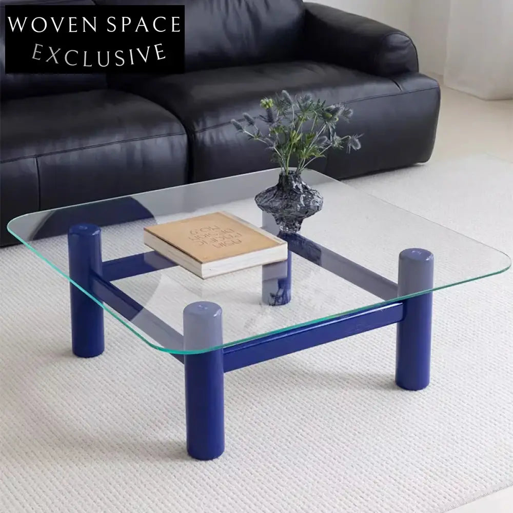 Elegant Clear Glass Square Coffee Table with Solid Ash Wood Base