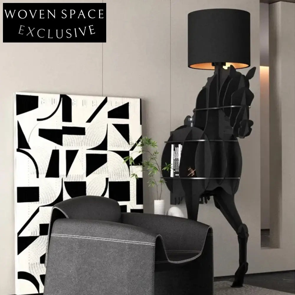 Elegant Contemporary Horse Shape Black Bookcase, Modern Living Room Storage Cabinet