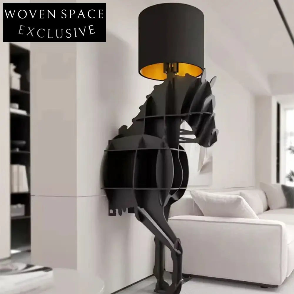 Elegant Contemporary Horse Shape Black Bookcase, Modern Living Room Storage Cabinet