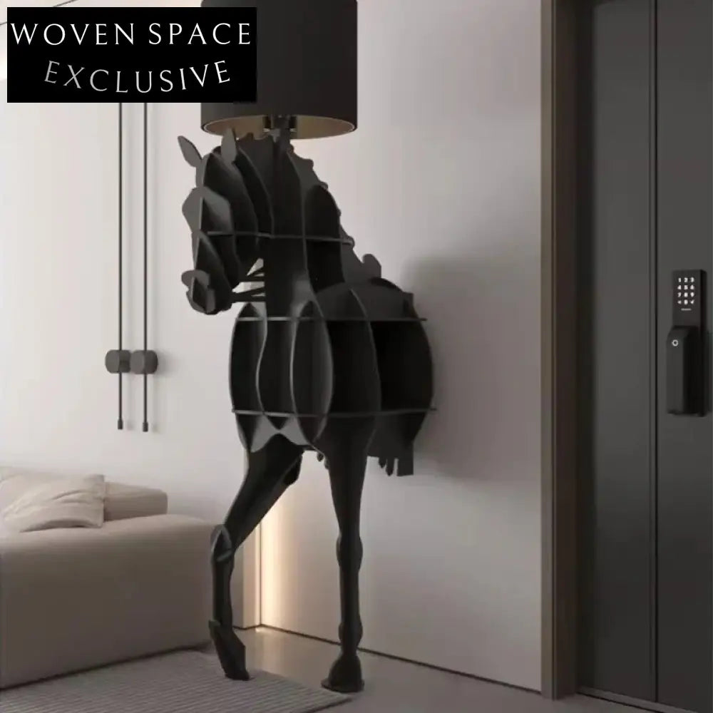 Elegant Contemporary Horse Shape Black Bookcase, Modern Living Room Storage Cabinet