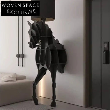 Elegant Contemporary Horse Shape Black Bookcase, Modern Living Room Storage Cabinet