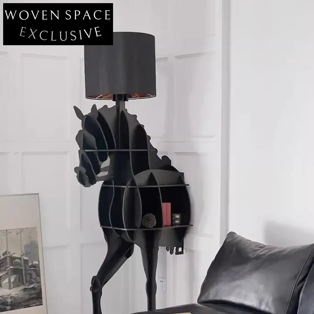 Elegant Contemporary Horse Shape Black Bookcase, Modern Living Room Storage Cabinet