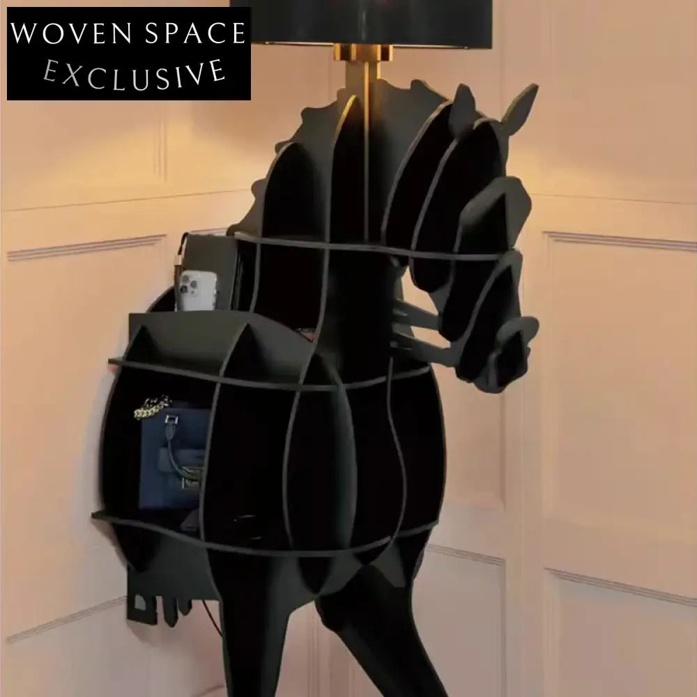 Elegant Contemporary Horse Shape Black Bookcase, Modern Living Room Storage Cabinet