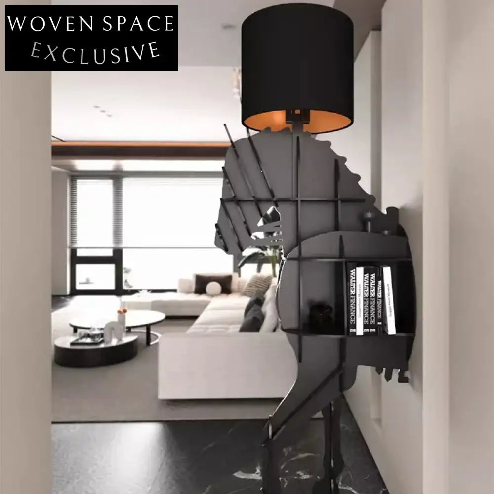 Elegant Contemporary Horse Shape Black Bookcase, Modern Living Room Storage Cabinet