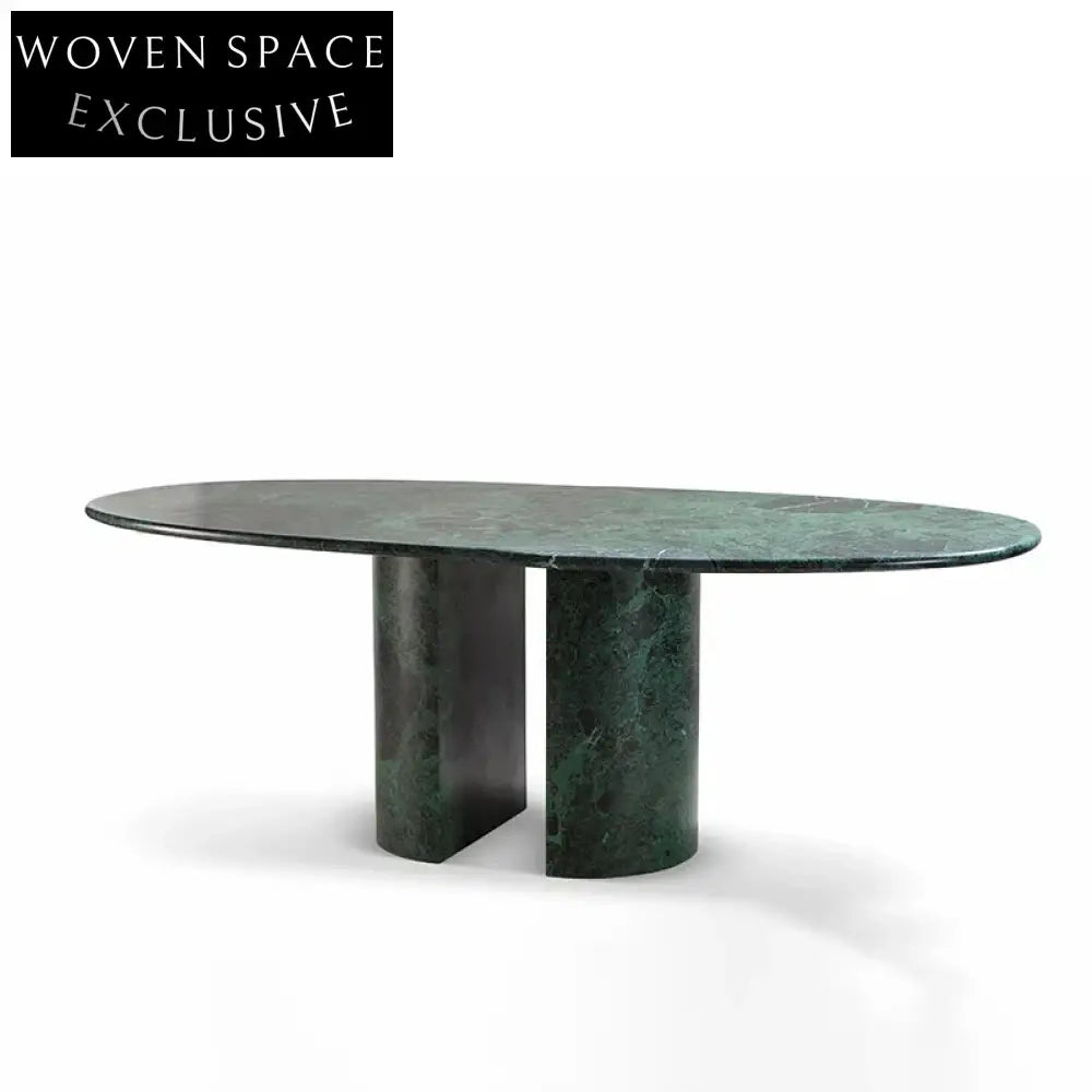Elegant Contemporary Natural Marble Floating Green Long Dining Table Set