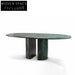 Elegant Contemporary Natural Marble Floating Green Long Dining Table Set