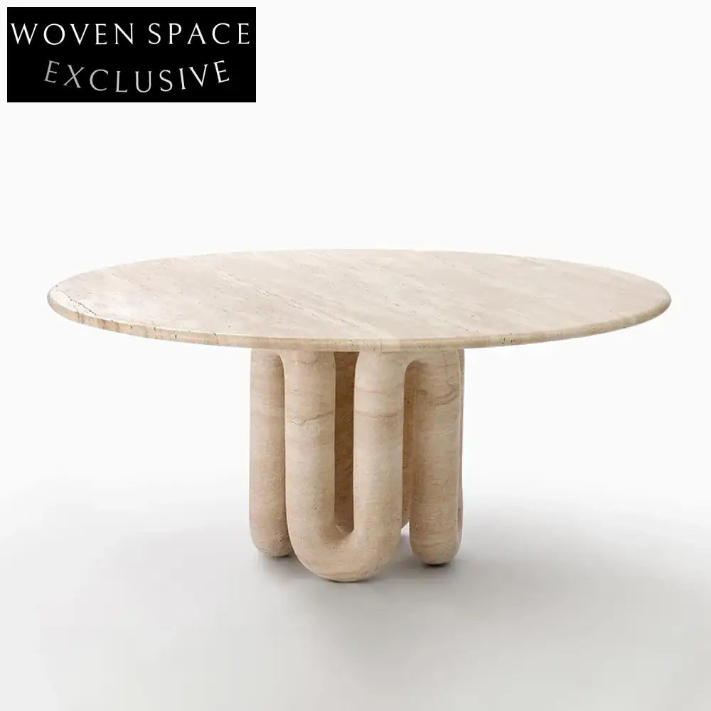Elegant Contemporary Natural Travertine Floating Base 6-Seater Dining Table