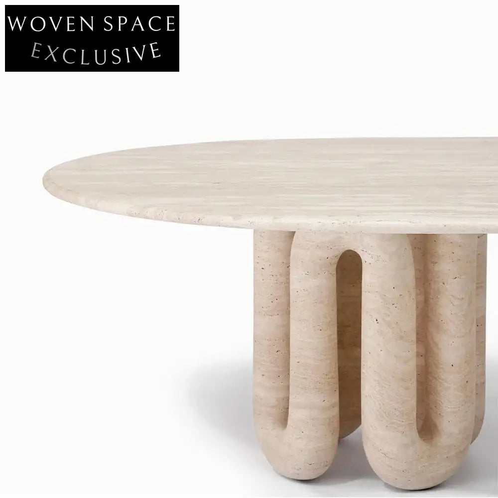 Elegant Contemporary Natural Travertine Floating Base 6-Seater Dining Table