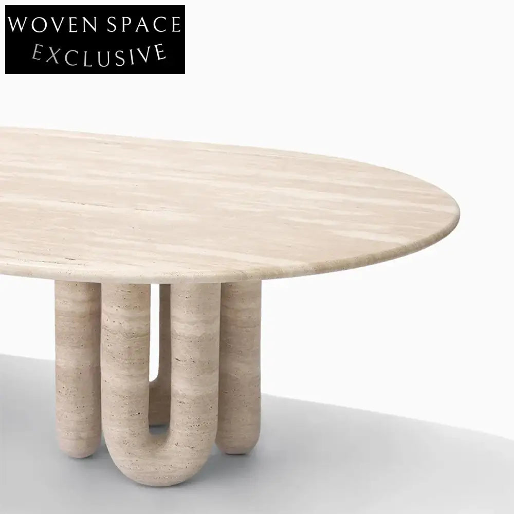 Elegant Contemporary Natural Travertine Floating Base 6-Seater Dining Table