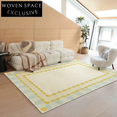 Elegant Cream French Wool Area Rug, Hand-Knotted Geometric Pattern Carpet
