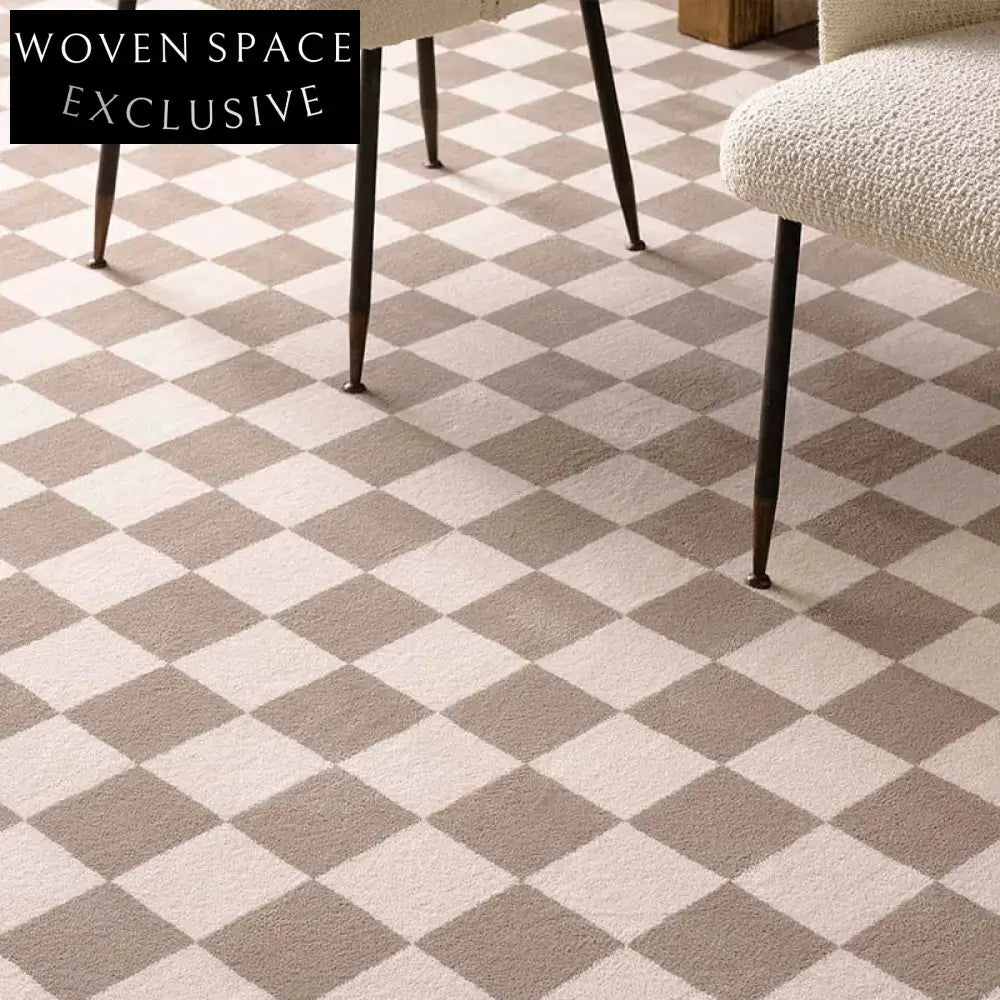 Elegant Cream Vintage Diamond Pattern Polyester Area Rug for Living Room