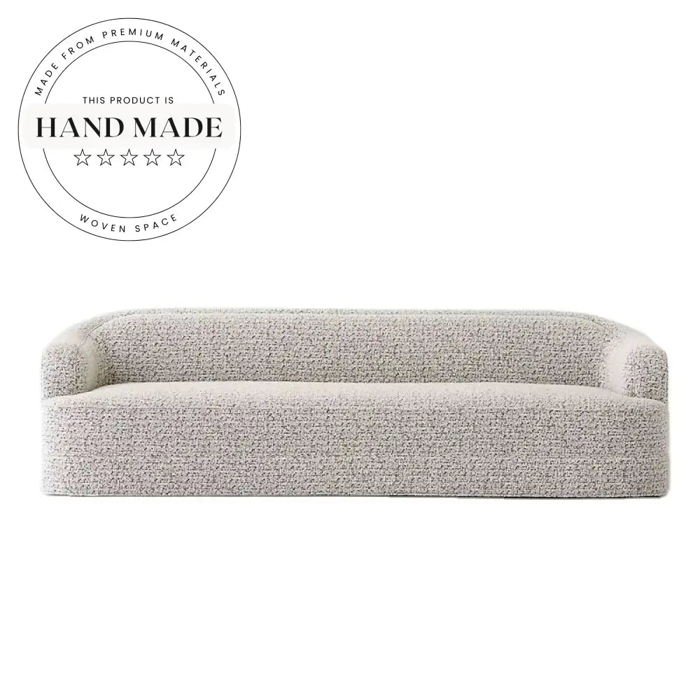 Elegant Curved Black and White Boucle Fabric Four Seater Sofa